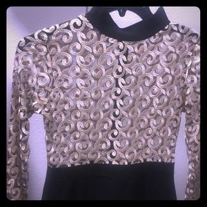 Black and gold midi bandage dress